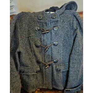 Sebby Womens Toggle Closure Hooded Poly-Blend Coat S Gray Black Made In China